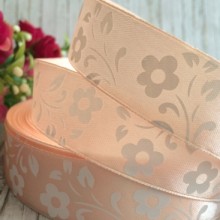 Атлас квітка-листик, 2,5 см, персиковий, метр