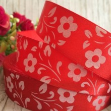 Атлас квітка-листик, 2,5 см, червоний, метр