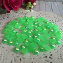 Напівбусина, 6 мм, яскраво-зелений перламутр, 100 шт.