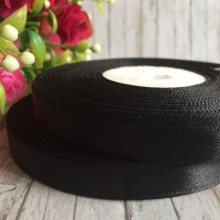 Атлас 0,9 см, чорний, рулон 33 м