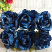 Троянда тканинна з блиском, 2,5 см, синій зі сріблом