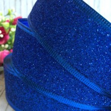 Стрічка новорічна з блискітками, 3,8 см, синій