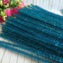 Синельний дріт з блискітками, 30 см, бірюзовий, ціна за шт.