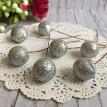 Кулька на дроті із глітером, 1,5 см, срібло, 1 шт.