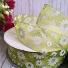 Органза 2,5 см, ромашка, оливкова
