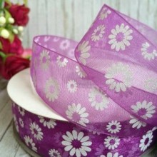 Органза 2,5 см, ромашка, фіолетова