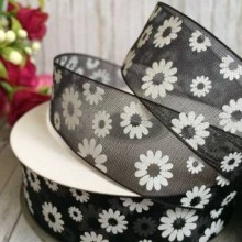 Органза 2,5 см, ромашка, чорна