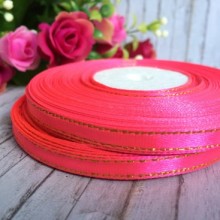 Атлас 0,6 см люрекс золото, світло-малиновий, рулон 33 м