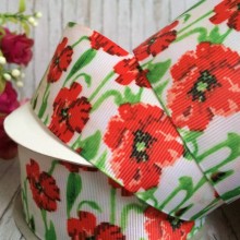 Репс 4 см, червоний маки, на білому тлі