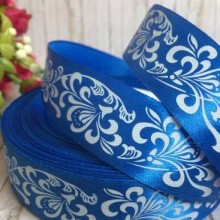 Атлас 2,5 см, орнамент, синій