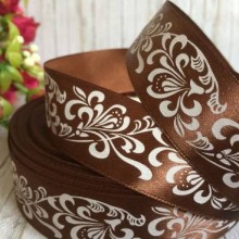 Атлас 2,5 см, орнамент, шоколадний