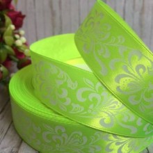 Атлас 2,5 см, орнамент, салатовий