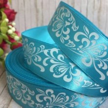 Атлас 2,5 см, орнамент, світло-бірюзовий