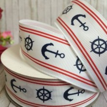 Репс 2,5 см, якір та штурвал, білий