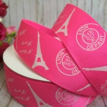 Репс 2,5 см, Ейфелева вежа, яскраво-рожевий