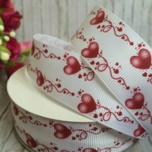 Репс 2,5 см, візерунок із сердець, бордовий