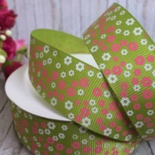 Репс 2,5 см, маленька квіточка, оливкова, метр