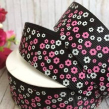 Репс 2,5 см, маленька квіточка, чорна, метр