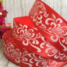 Атлас 2,5 см, орнамент, червоний