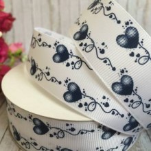 Репс 2,5 см, візерунок із сердець, темно-синій