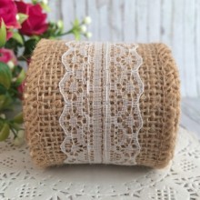 Стрічка-мішковина з мереживом (3 см), 5 см, білий, 2 ярди