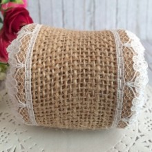 Стрічка-мішковина з мереживними краями, 5 см, білий, 2 ярди