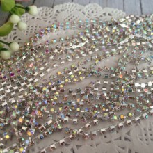 Стразовий ланцюжок, SS8, срібло з перламутром, відрізок 1 м