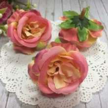 Бутон троянди тканинний, 5 см, коралово-жовтий