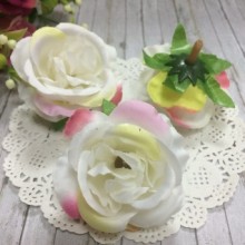 Бутон троянди тканинний, 5 см, біло-рожевий