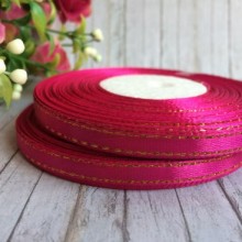 Атлас 0,6 см люрекс золото, темно-малиновий, рулон 33 м