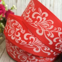 Репс 2,5 см, орнамент, червоний