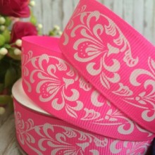 Репс 2,5 см, орнамент, яскраво-рожевий