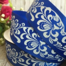 Репс 2,5 см, орнамент, синій