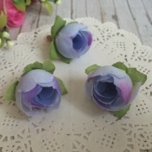 Бутон троянди тканинний (з листочками), 2,5 см, блакитний