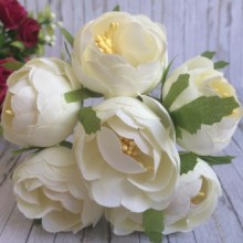 Півонії тканинні на гілочці, 4 см, молочні