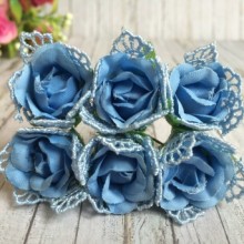 Троянда тканинна (з мереживом), 2 см, блакитна