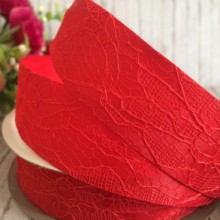 Атлас 2,5 см, мереживо, червоний