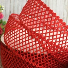 Мереживна стрічка сіточка, 4 см, червоний, метр