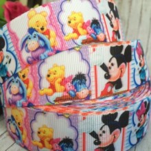 Репс 2,5 см, Міккі та Вінні, біло-лілово-рожевий