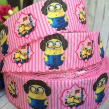 Репс 2,5 см, Міньйони, рожева смуга