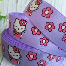 Репс 2,5 см, Кітті з квіточками, ліловий, метр