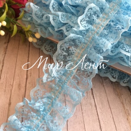 Кружево-рюша с резинкой, 4 см, голубое