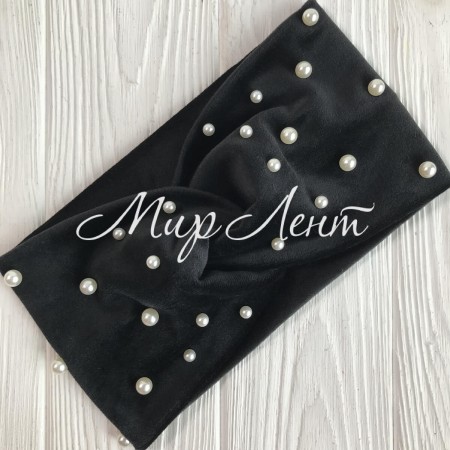 Пов'язка спорт велюр із перлами, 11 см, чорний, шт.