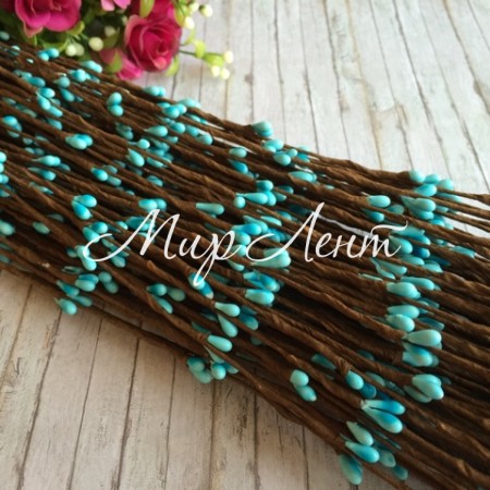 Декоративна гілочка з тичинками, 40 см, середньо-бірюзова.