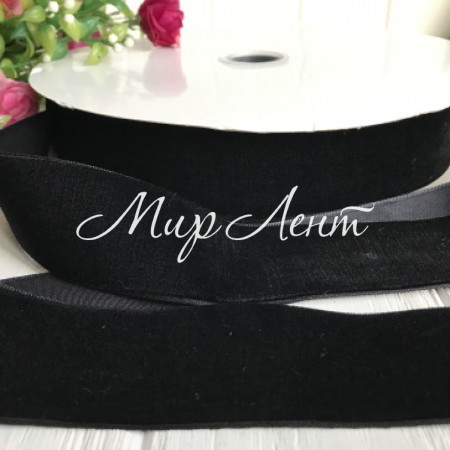 Стрічка велюр, 4 см, чорний, метр