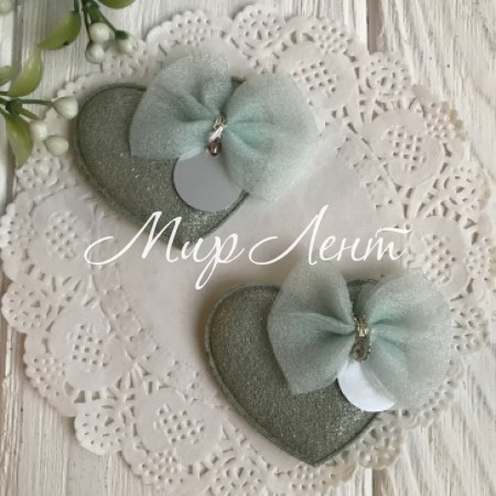 Аплікація тканинна серце з бантом, 4,5х4 см, оливково-сірий, шт.