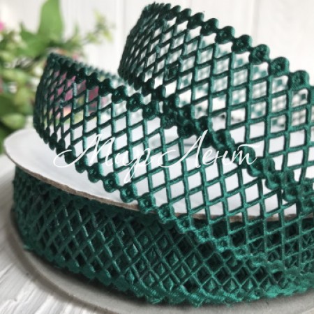 Мереживна стрічка сіточка, 2 см, темно-зелений, метр