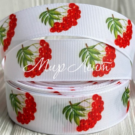Репс 2,5 см, червона калина, на білому фоні, метр