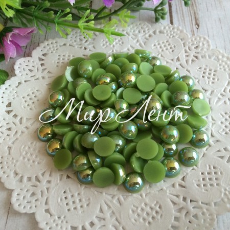 Напівбусина, 8 мм, оливковий перламутр, 100 шт.