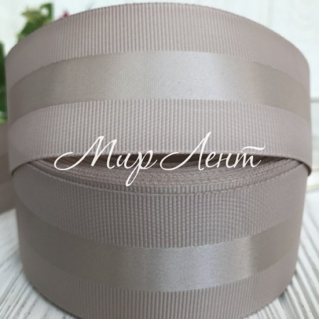 Репс с атласной полосой, 4 см, бежевый, метр